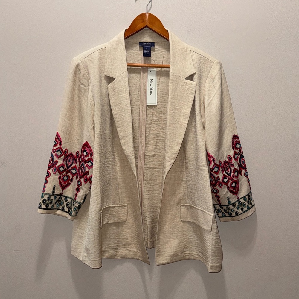 New York Clothing NEW Stone Embroidered 3/4 sleeve Open blazer jacket 1X - Picture 6 of 8